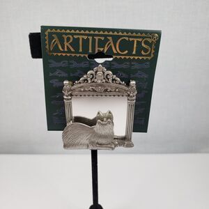 Vintage 1986 JJ Jonette Cat Kitten Looking In Mirror SilverTone Artifact Brooch